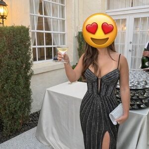 Sherri Hill Black Beaded Prom Gown Size 0 – High Slit Formal Dress